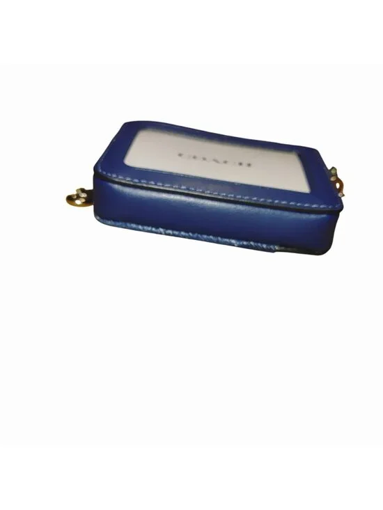 Coach Denim Blue Quilted Smooth Leather Zip Closure Wallet Chain Card Slots Silv - Picture 12 of 13